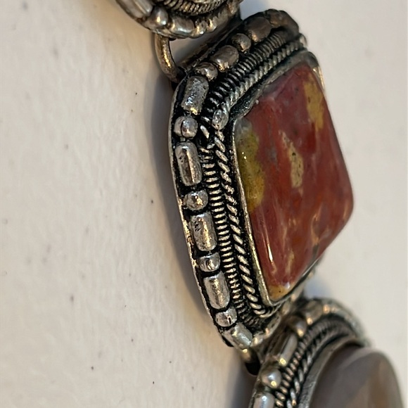 Agate 5 Stone Large Cabochon Silver Panel Bracelet ✨ - Picture 8 of 17